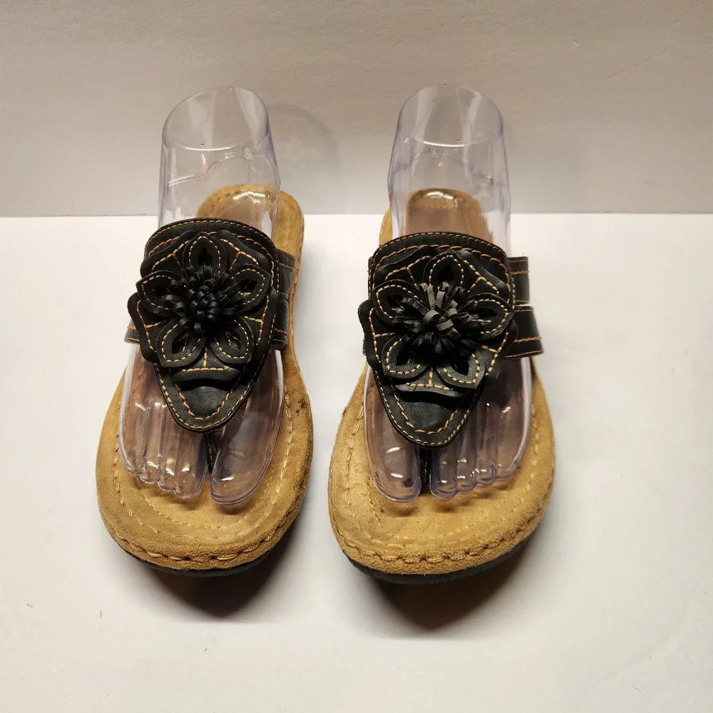 Cliffs White Mountain Carnation Black Floral Wedge Sandals Womens 7.5 M C14724Z